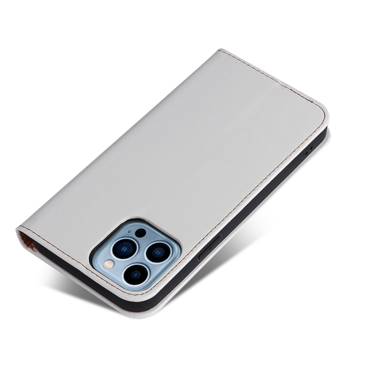 For iPhone 13 Pro Fierre Shann PU Leather Texture Horizontal Flip Leather Case with Holder & Card Slots & Wallet  (White) - HoMEdemic™ 