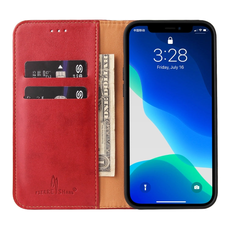 For iPhone 13 Pro Max Fierre Shann PU Leather Texture Horizontal Flip Leather Case with Holder & Card Slots & Wallet (Red) - HoMEdemic™ 