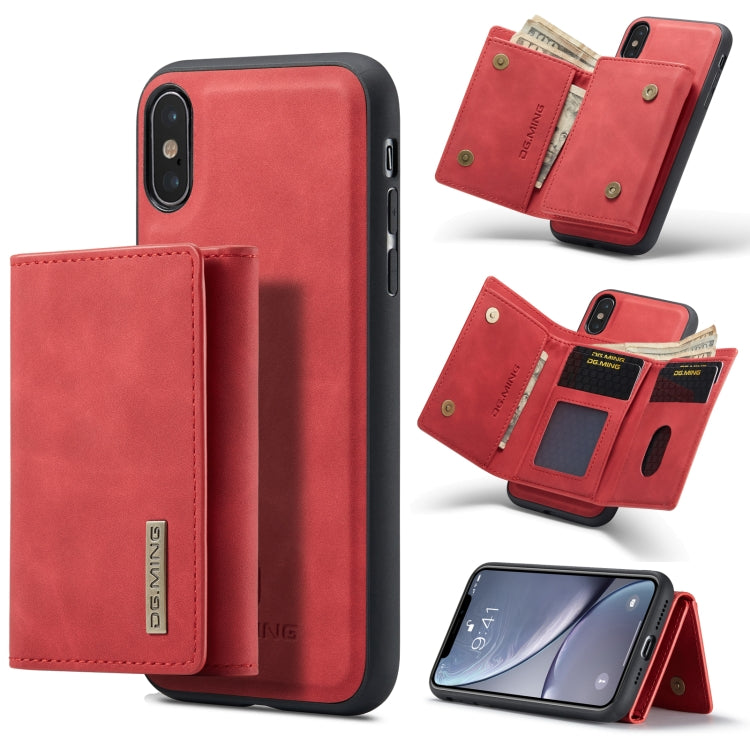 DG.MING M1 Series 3-Fold Multi Card Wallet  Back Cover Shockproof Case with Holder Function For iPhone X(Red) - HoMEdemic™ 