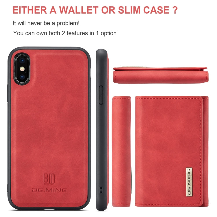 DG.MING M1 Series 3-Fold Multi Card Wallet  Back Cover Shockproof Case with Holder Function For iPhone X(Red) - HoMEdemic™ 