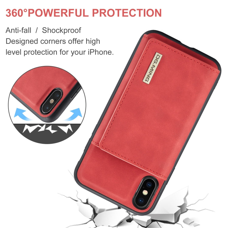 DG.MING M1 Series 3-Fold Multi Card Wallet  Back Cover Shockproof Case with Holder Function For iPhone X(Red) - HoMEdemic™ 