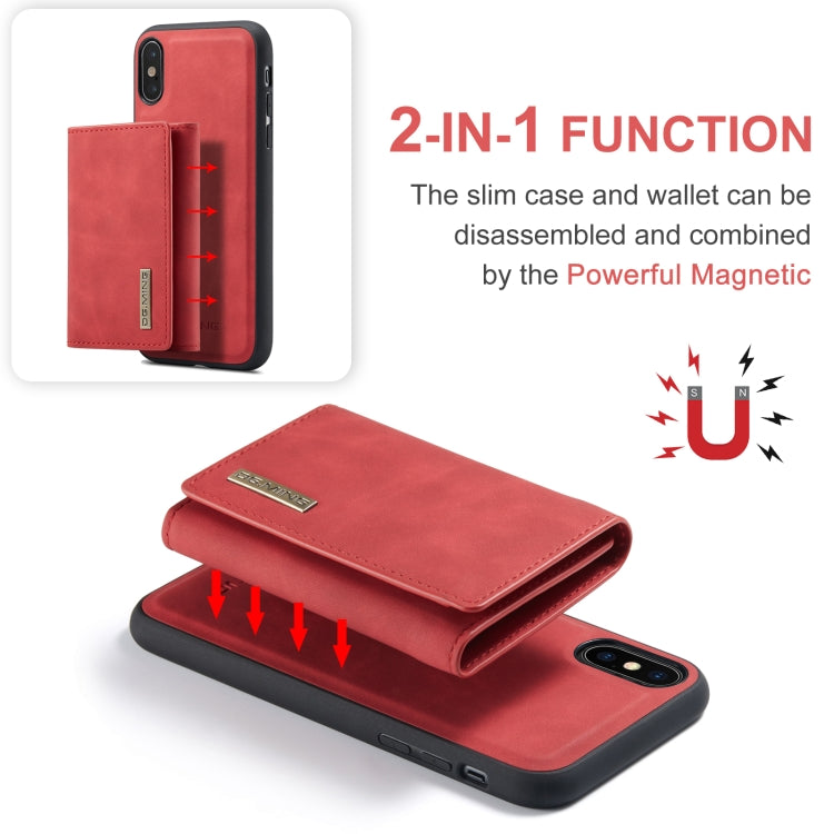 DG.MING M1 Series 3-Fold Multi Card Wallet  Back Cover Shockproof Case with Holder Function For iPhone X(Red) - HoMEdemic™ 