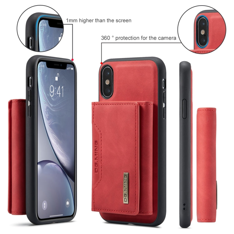 DG.MING M1 Series 3-Fold Multi Card Wallet  Back Cover Shockproof Case with Holder Function For iPhone X(Red) - HoMEdemic™ 