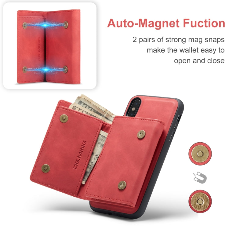 DG.MING M1 Series 3-Fold Multi Card Wallet  Back Cover Shockproof Case with Holder Function For iPhone X(Red) - HoMEdemic™ 