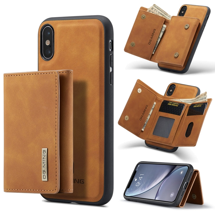 DG.MING M1 Series 3-Fold Multi Card Wallet  Back Cover Shockproof Case with Holder Function For iPhone XS(Brown) - HoMEdemic™ 