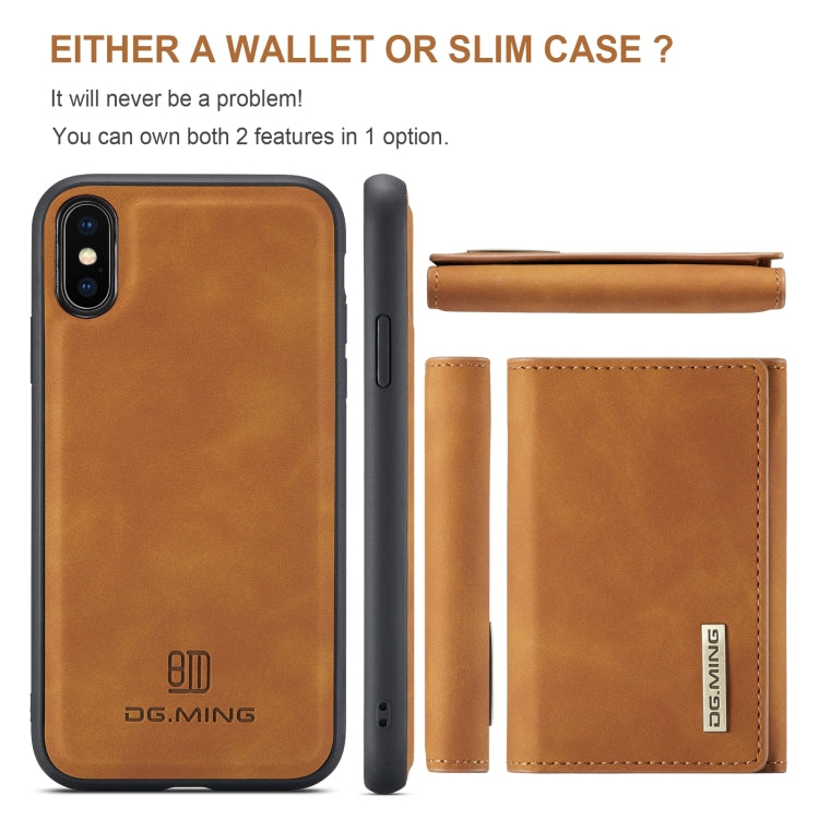 DG.MING M1 Series 3-Fold Multi Card Wallet  Back Cover Shockproof Case with Holder Function For iPhone XS(Brown) - HoMEdemic™ 