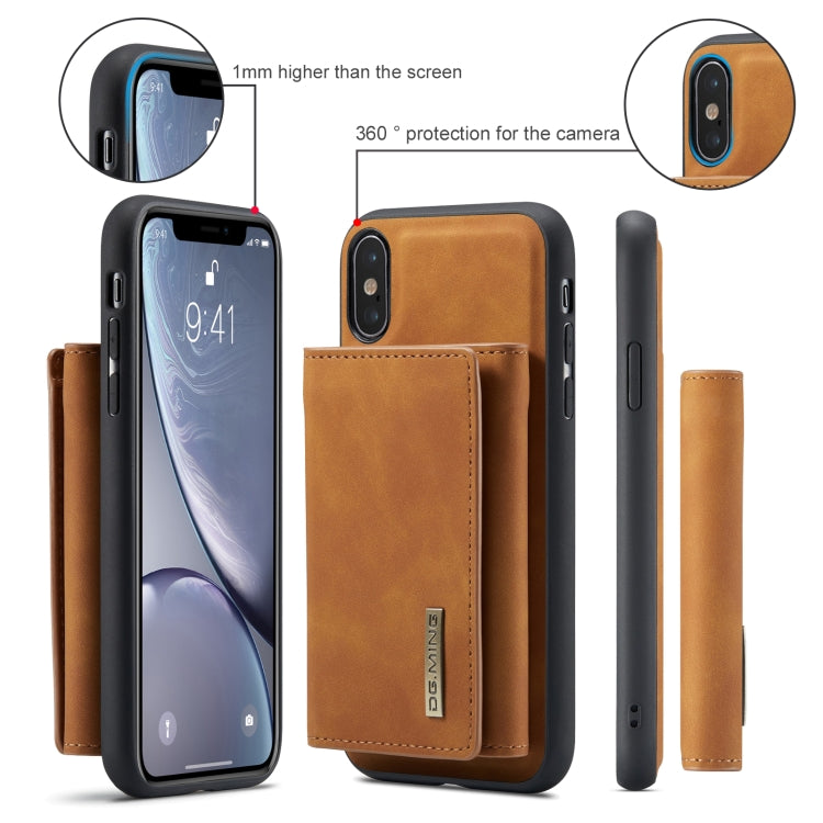 DG.MING M1 Series 3-Fold Multi Card Wallet  Back Cover Shockproof Case with Holder Function For iPhone XS(Brown) - HoMEdemic™ 