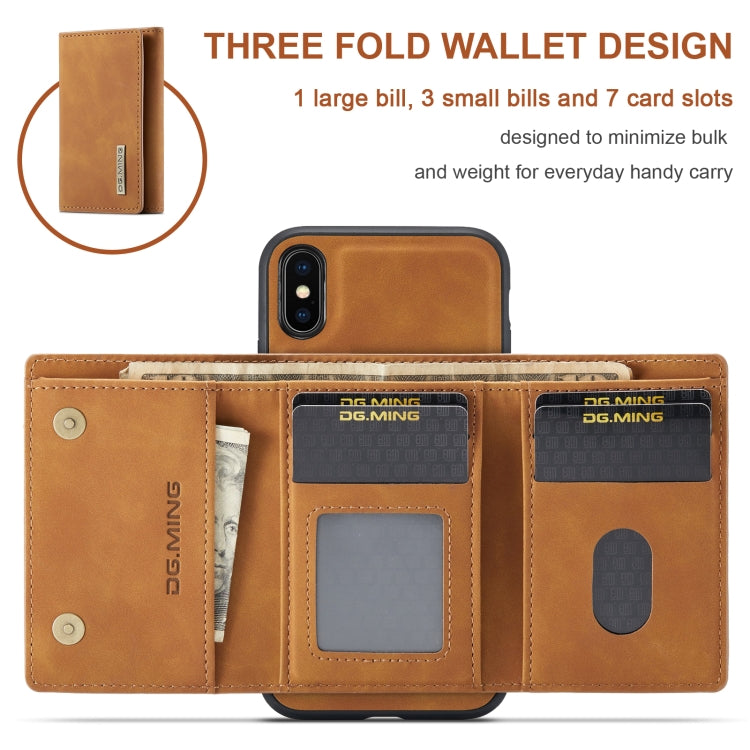 DG.MING M1 Series 3-Fold Multi Card Wallet  Back Cover Shockproof Case with Holder Function For iPhone XS(Brown) - HoMEdemic™ 