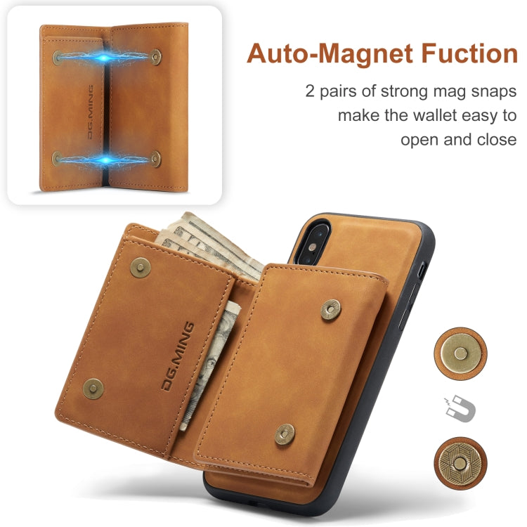DG.MING M1 Series 3-Fold Multi Card Wallet  Back Cover Shockproof Case with Holder Function For iPhone XS(Brown) - HoMEdemic™ 
