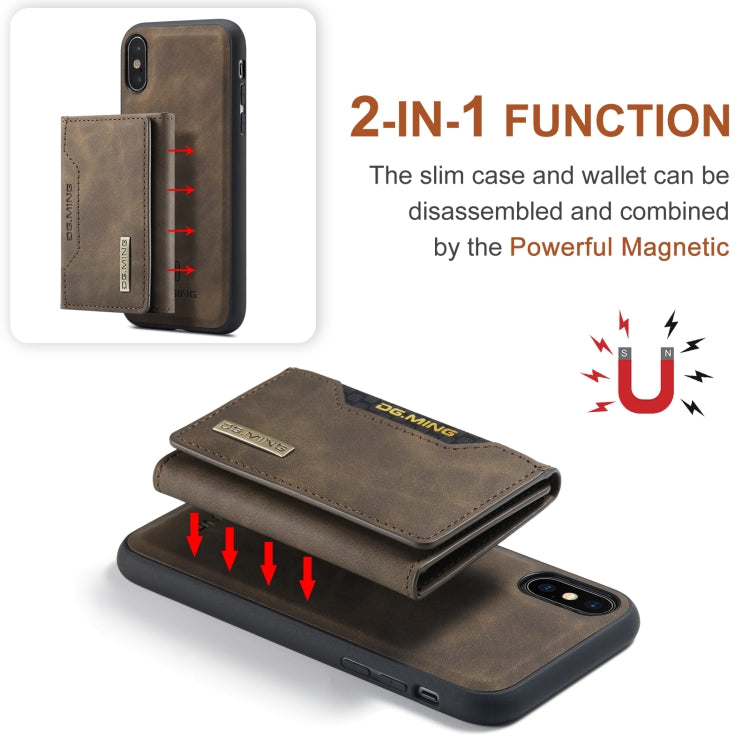 DG.MING M2 Series 3-Fold Multi Card Bag Back Cover Shockproof Case with Wallet & Holder Function For iPhone X(Coffee) - HoMEdemic™ 