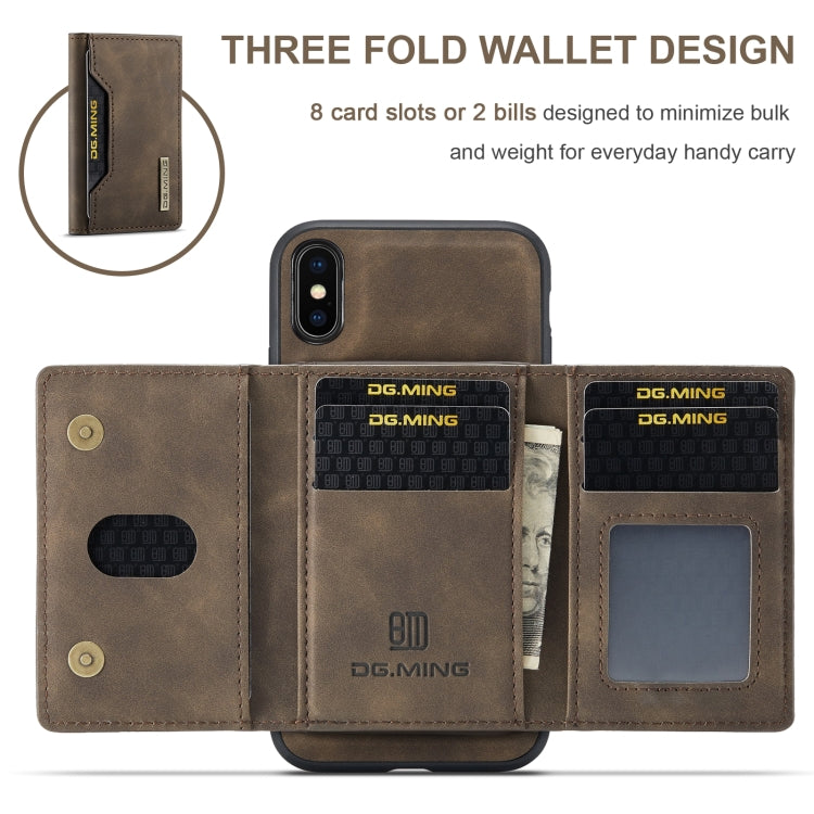 DG.MING M2 Series 3-Fold Multi Card Bag Back Cover Shockproof Case with Wallet & Holder Function For iPhone X(Coffee) - HoMEdemic™ 