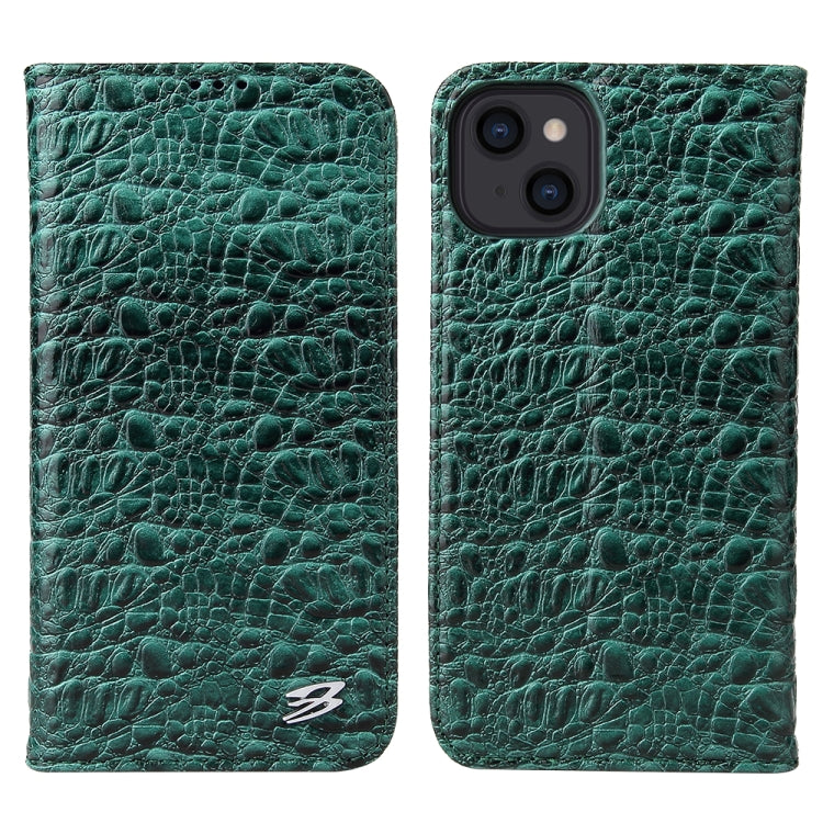 For iPhone 13 Fierre Shann Crocodile Texture Magnetic Horizontal Flip Genuine Leather Case with Holder & Card Slot(Green) - HoMEdemic™ 