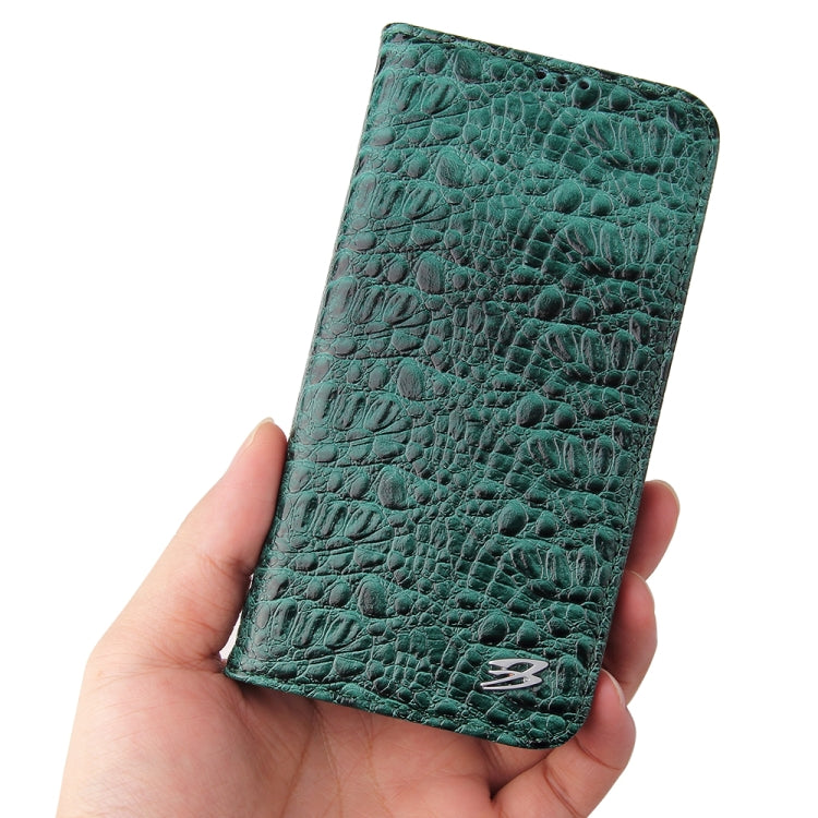 For iPhone 13 Fierre Shann Crocodile Texture Magnetic Horizontal Flip Genuine Leather Case with Holder & Card Slot(Green) - HoMEdemic™ 