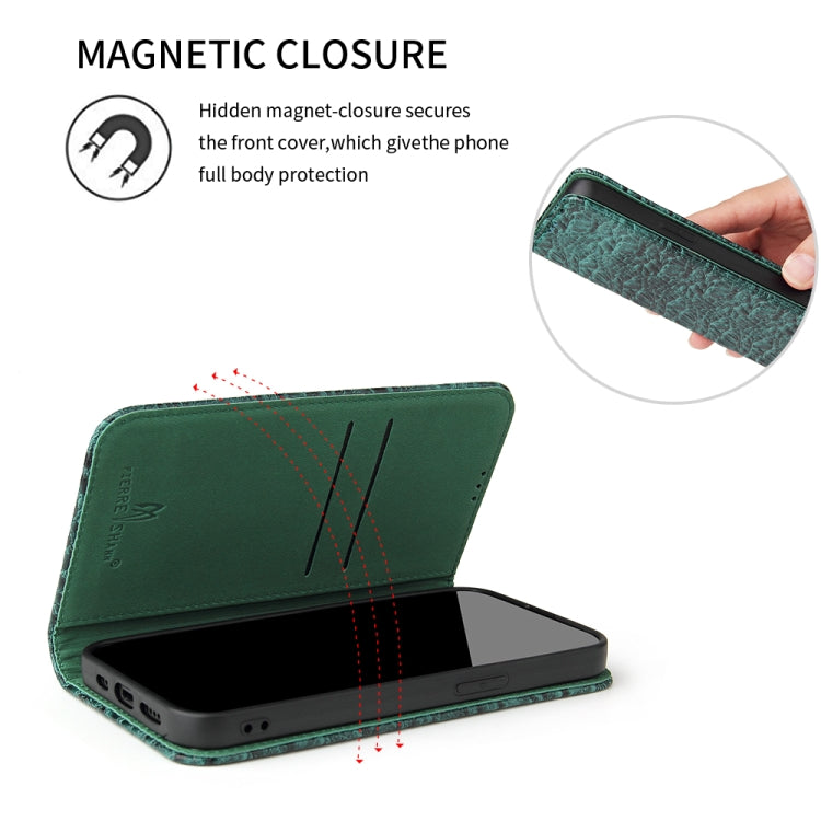 For iPhone 13 Fierre Shann Crocodile Texture Magnetic Horizontal Flip Genuine Leather Case with Holder & Card Slot(Green) - HoMEdemic™ 