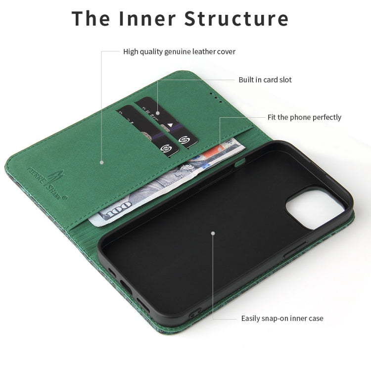 For iPhone 13 Fierre Shann Crocodile Texture Magnetic Horizontal Flip Genuine Leather Case with Holder & Card Slot(Green) - HoMEdemic™ 