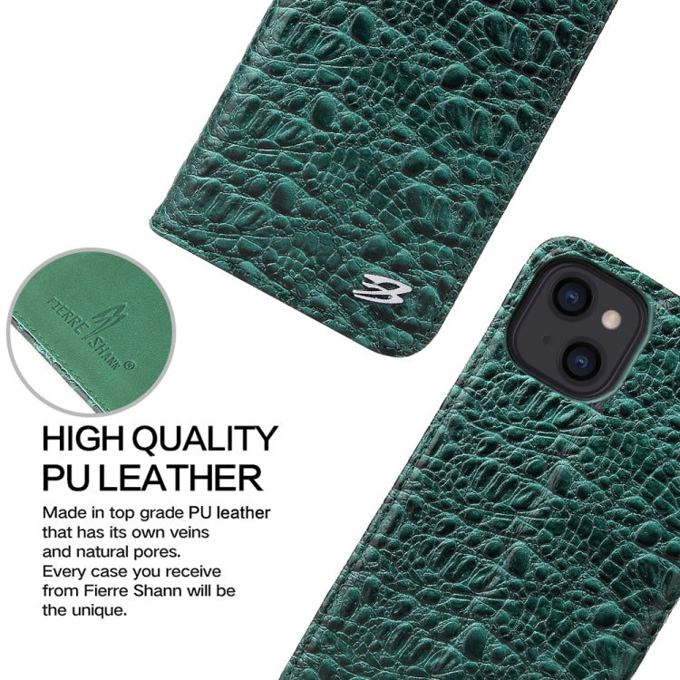 For iPhone 13 Fierre Shann Crocodile Texture Magnetic Horizontal Flip Genuine Leather Case with Holder & Card Slot(Green) - HoMEdemic™ 