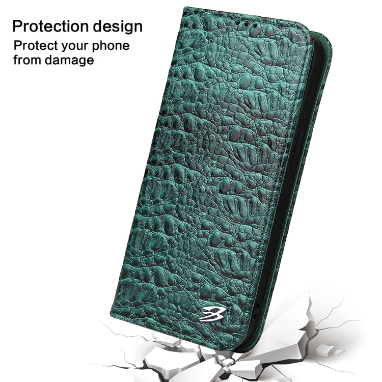 For iPhone 13 Fierre Shann Crocodile Texture Magnetic Horizontal Flip Genuine Leather Case with Holder & Card Slot(Green) - HoMEdemic™ 