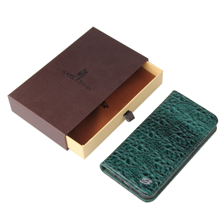 For iPhone 13 Fierre Shann Crocodile Texture Magnetic Horizontal Flip Genuine Leather Case with Holder & Card Slot(Green) - HoMEdemic™ 