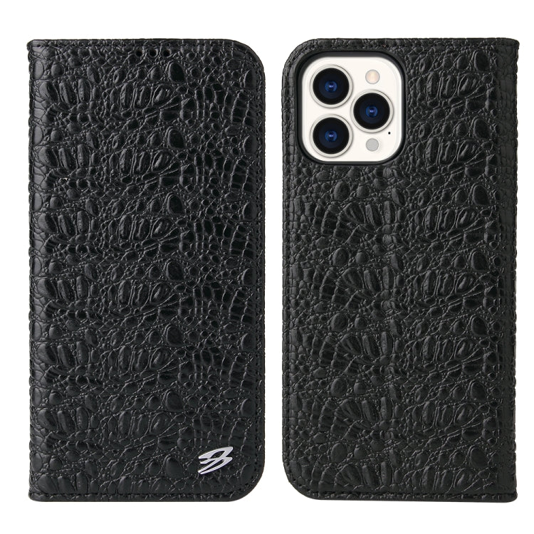 For iPhone 13 Pro Fierre Shann Crocodile Texture Magnetic Horizontal Flip Genuine Leather Case with Holder & Card Slot (Black) - HoMEdemic™ 