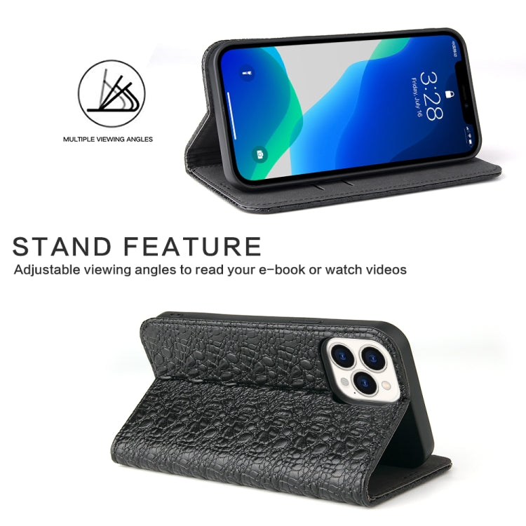 For iPhone 13 Pro Fierre Shann Crocodile Texture Magnetic Horizontal Flip Genuine Leather Case with Holder & Card Slot (Black) - HoMEdemic™ 