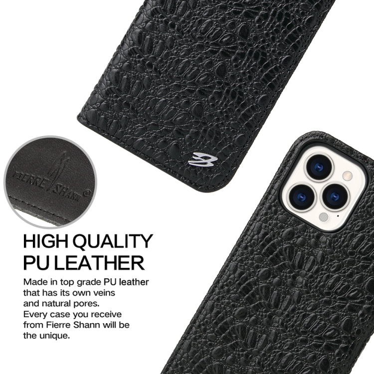 For iPhone 13 Pro Fierre Shann Crocodile Texture Magnetic Horizontal Flip Genuine Leather Case with Holder & Card Slot (Black) - HoMEdemic™ 