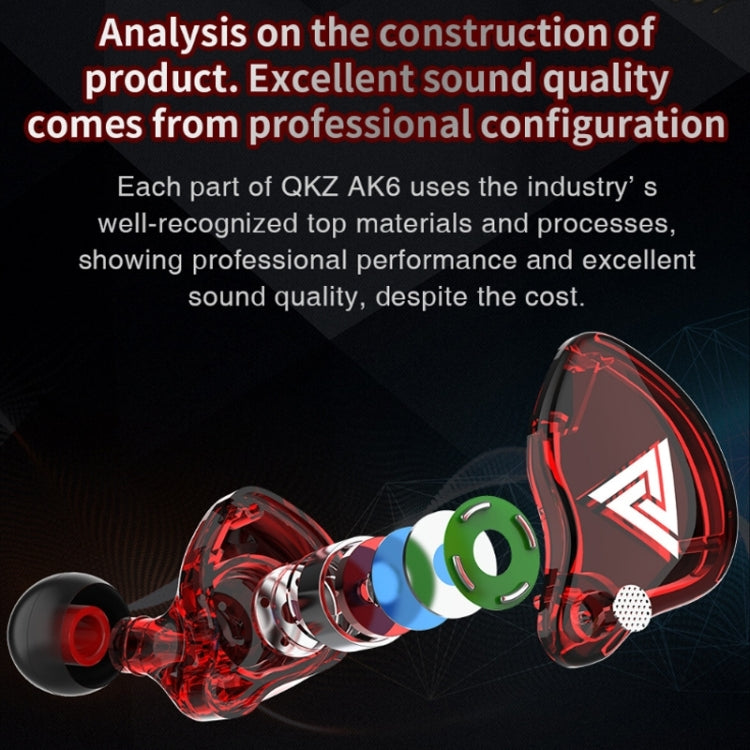 QKZ AK6 3.5mm In-Ear Wired Subwoofer Sports Earphone, Cable Length: About 1.2m(Red) - HoMEdemic™ 