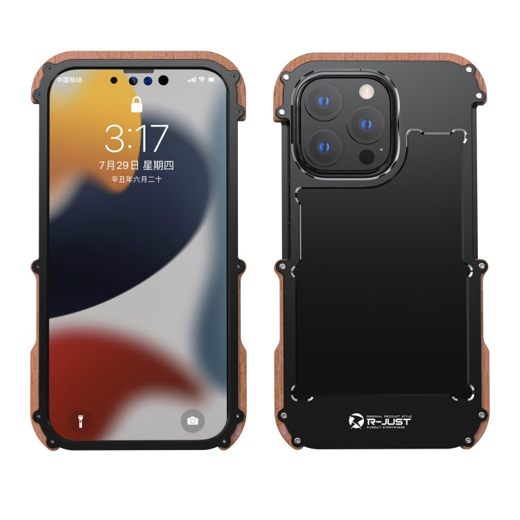 For iPhone 13 Pro Max R-JUST Ironwood Man Shockproof Metal + Wood Bumper Protective Case - HoMEdemic™ 