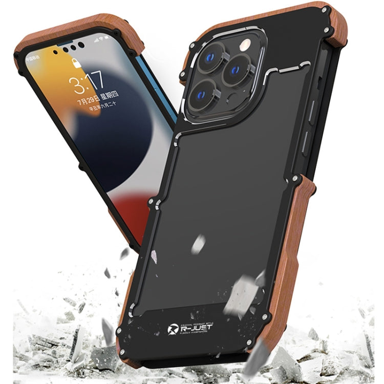 For iPhone 13 Pro Max R-JUST Ironwood Man Shockproof Metal + Wood Bumper Protective Case - HoMEdemic™ 