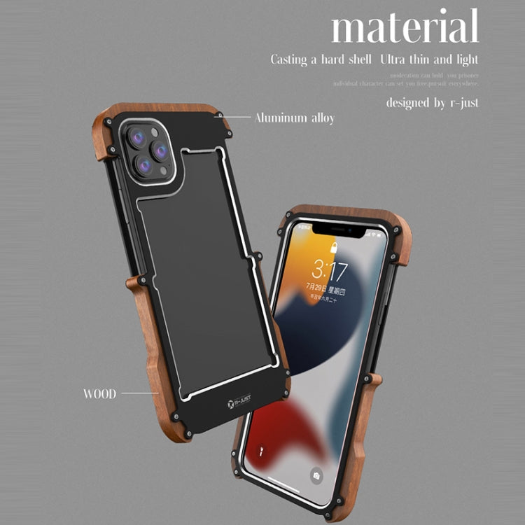 For iPhone 13 Pro Max R-JUST Ironwood Man Shockproof Metal + Wood Bumper Protective Case - HoMEdemic™ 