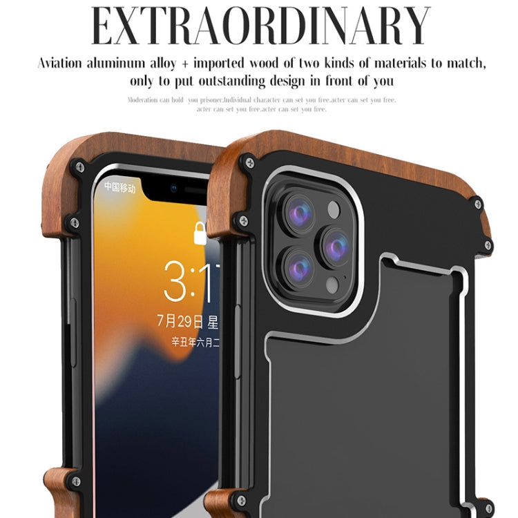 For iPhone 13 Pro Max R-JUST Ironwood Man Shockproof Metal + Wood Bumper Protective Case - HoMEdemic™ 