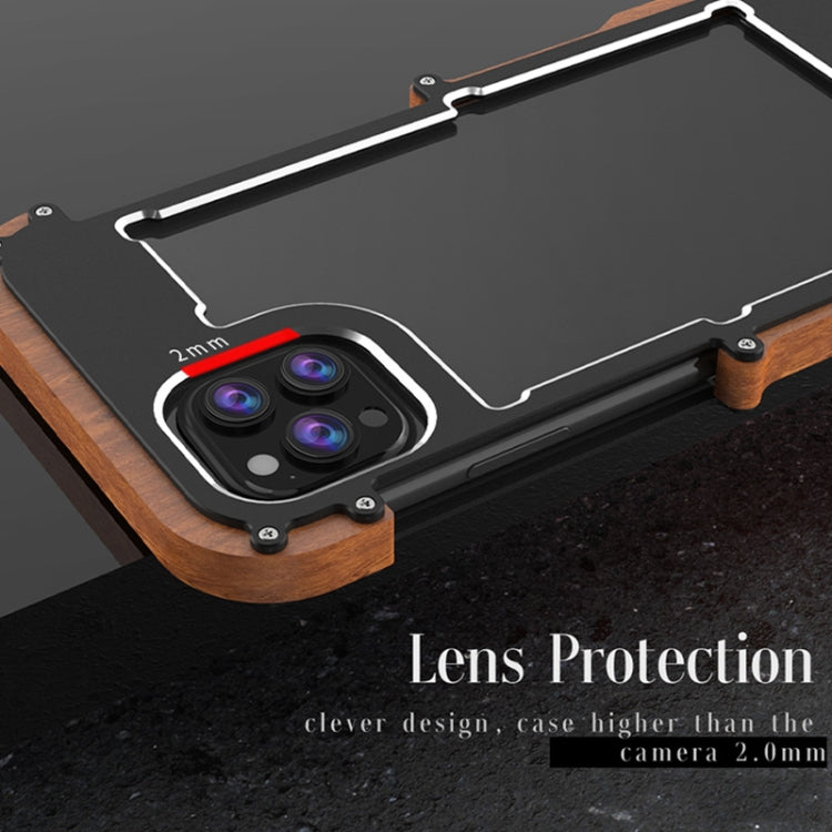 For iPhone 13 Pro Max R-JUST Ironwood Man Shockproof Metal + Wood Bumper Protective Case - HoMEdemic™ 