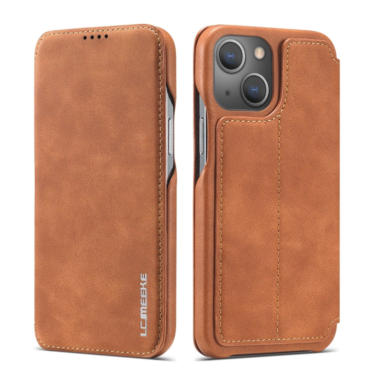 For iPhone 13 mini LC.IMEEKE Hon Ancient Series Horizontal Flip Leather Case with Holder & Card Slot (Brown) - HoMEdemic™ 