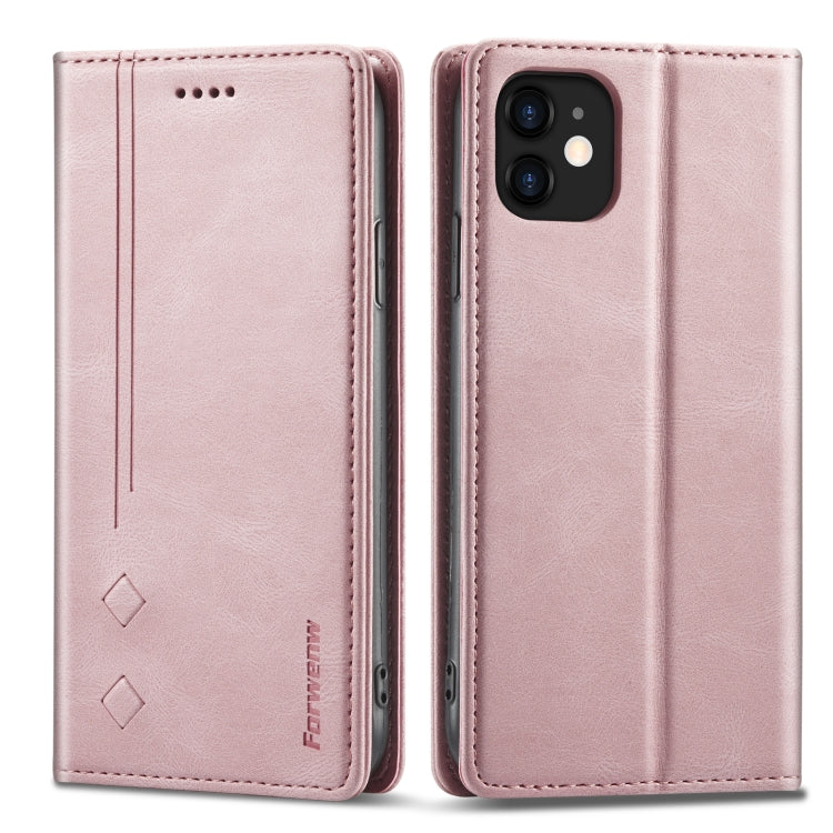 For iPhone 12 mini Forwenw F2 Series Magnetic Horizontal Flip Leather Case with Holder & Card Slots & Wallet (Rose Gold) - HoMEdemic™ 