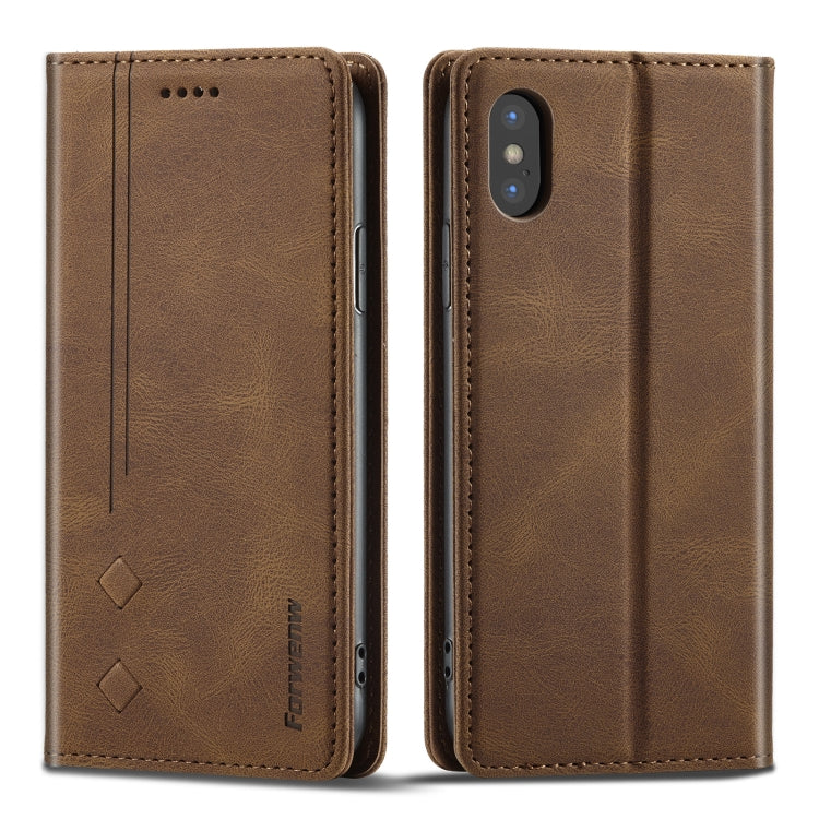 For iPhone XR Forwenw F2 Series Magnetic Horizontal Flip Leather Case with Holder & Card Slots & Wallet(Brown) - HoMEdemic™ 
