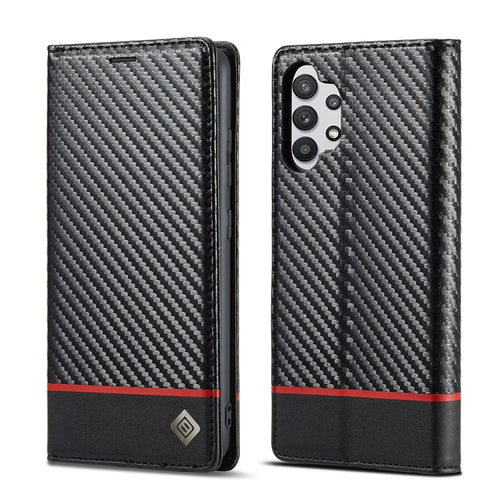 LC.IMEEKE Carbon Fiber PU + TPU Horizontal Flip Leather Case with Holder & Card Slot & Wallet For Samsung Galaxy A32 5G(Vertical Black) - HoMEdemic™ 