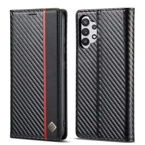 LC.IMEEKE Carbon Fiber PU + TPU Horizontal Flip Leather Case with Holder & Card Slot & Wallet For Samsung Galaxy A32 5G(Vertical Black) - HoMEdemic™ 