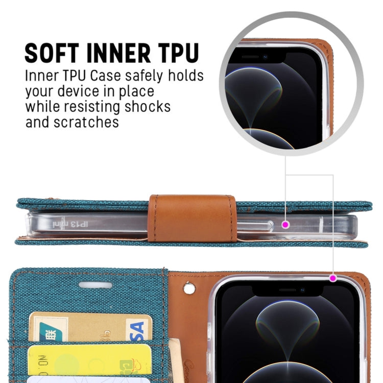 For iPhone 13 Pro GOOSPERY CANVAS DIARY Canvas Texture Horizontal Flip PU Leather Case with Holder & Card Slots & Wallet (Green) - HoMEdemic™ 