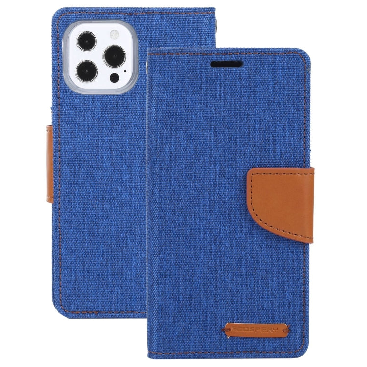 For iPhone 13 Pro GOOSPERY CANVAS DIARY Canvas Texture Horizontal Flip PU Leather Case with Holder & Card Slots & Wallet (Blue) - HoMEdemic™ 
