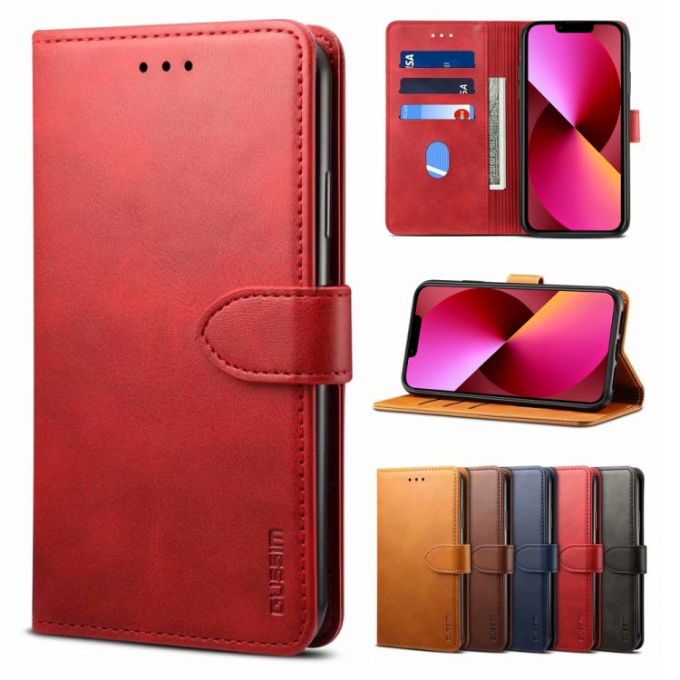 For iPhone 13 GUSSIM Business Style Horizontal Flip Leather Case with Holder & Card Slots & Wallet(Red) - HoMEdemic™ 