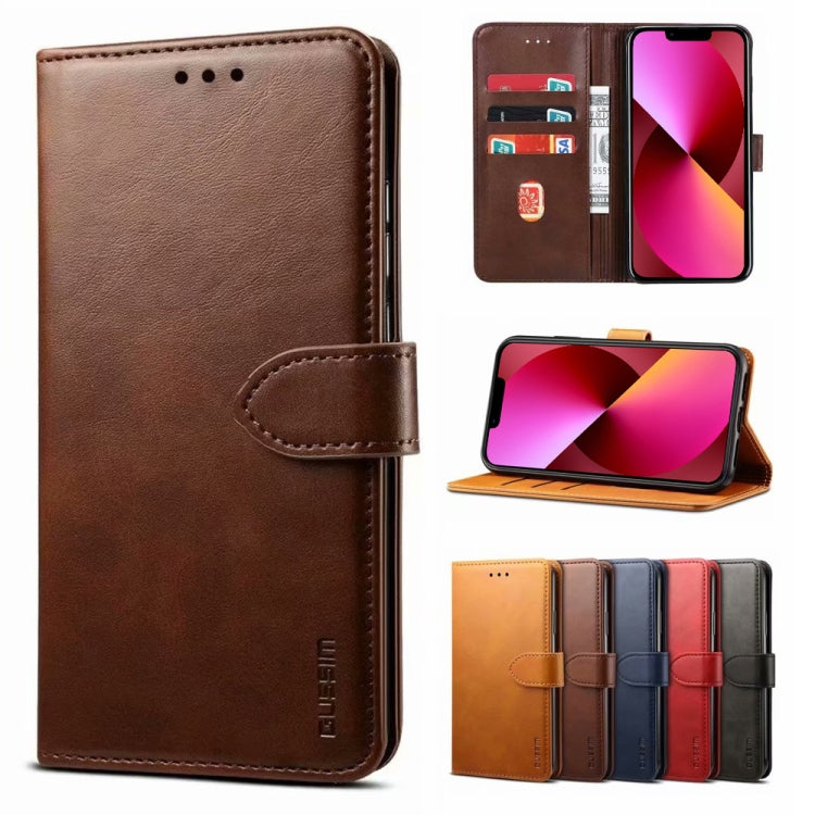 For iPhone 13 GUSSIM Business Style Horizontal Flip Leather Case with Holder & Card Slots & Wallet(Brown) - HoMEdemic™ 