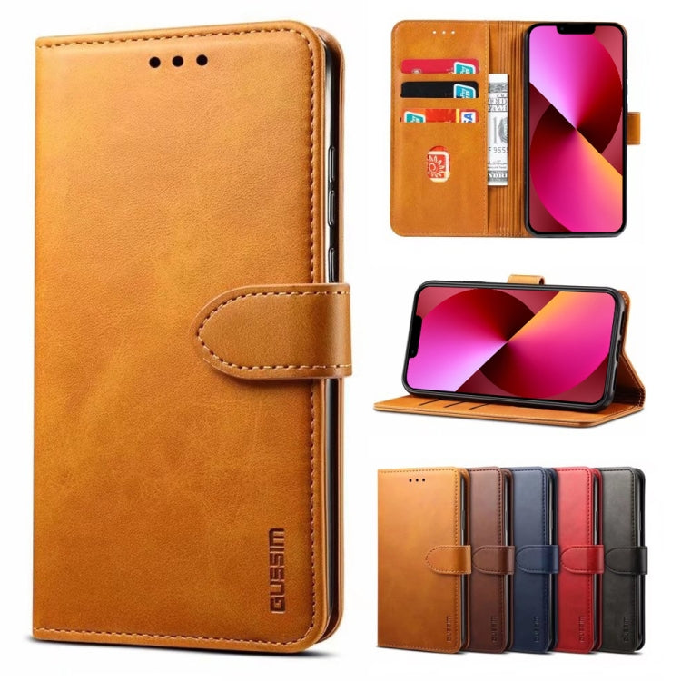 For iPhone 13 GUSSIM Business Style Horizontal Flip Leather Case with Holder & Card Slots & Wallet(Khaki) - HoMEdemic™ 