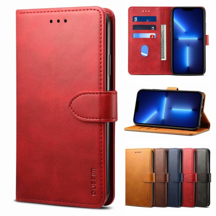 For iPhone 13 Pro GUSSIM Business Style Horizontal Flip Leather Case with Holder & Card Slots & Wallet (Red) - HoMEdemic™ 