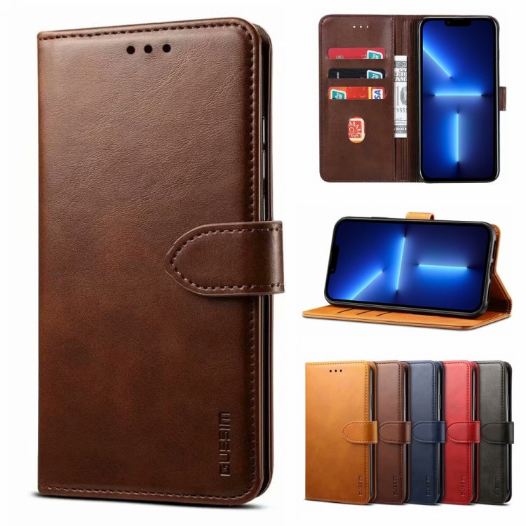 For iPhone 13 Pro GUSSIM Business Style Horizontal Flip Leather Case with Holder & Card Slots & Wallet (Brown) - HoMEdemic™ 