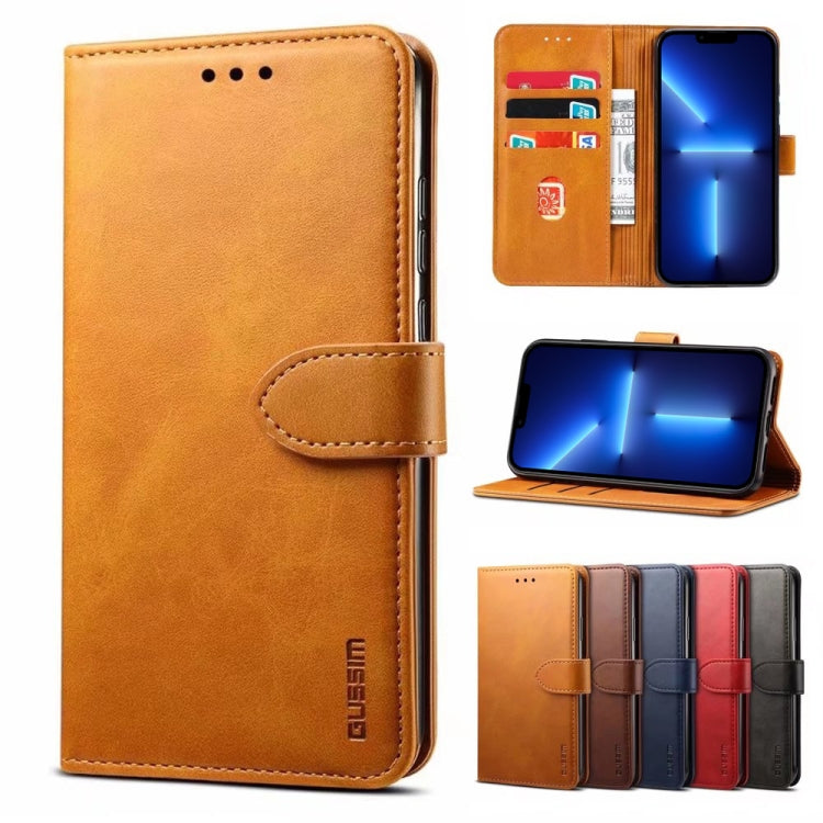For iPhone 13 Pro GUSSIM Business Style Horizontal Flip Leather Case with Holder & Card Slots & Wallet (Khaki) - HoMEdemic™ 