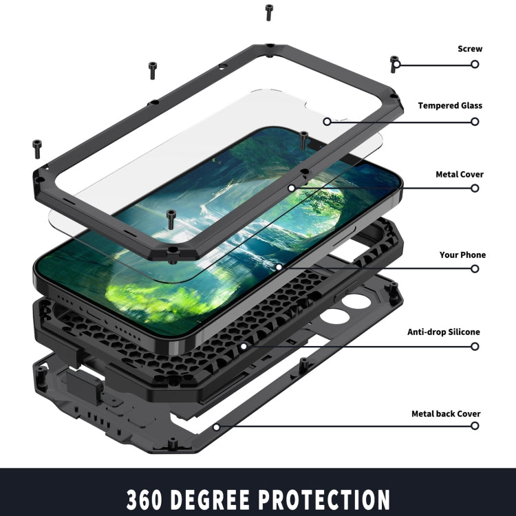For iPhone 13 mini R-JUST Sliding Camera Shockproof Life Waterproof Dust-proof Metal + Silicone Protective Case with Holder (Black) - HoMEdemic™ 