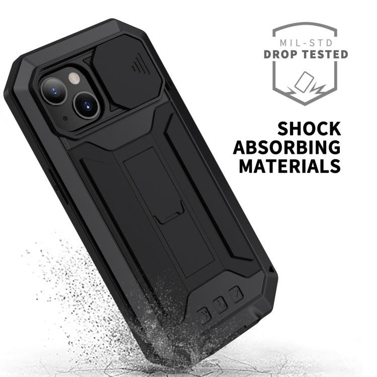 For iPhone 13 mini R-JUST Sliding Camera Shockproof Life Waterproof Dust-proof Metal + Silicone Protective Case with Holder (Black) - HoMEdemic™ 