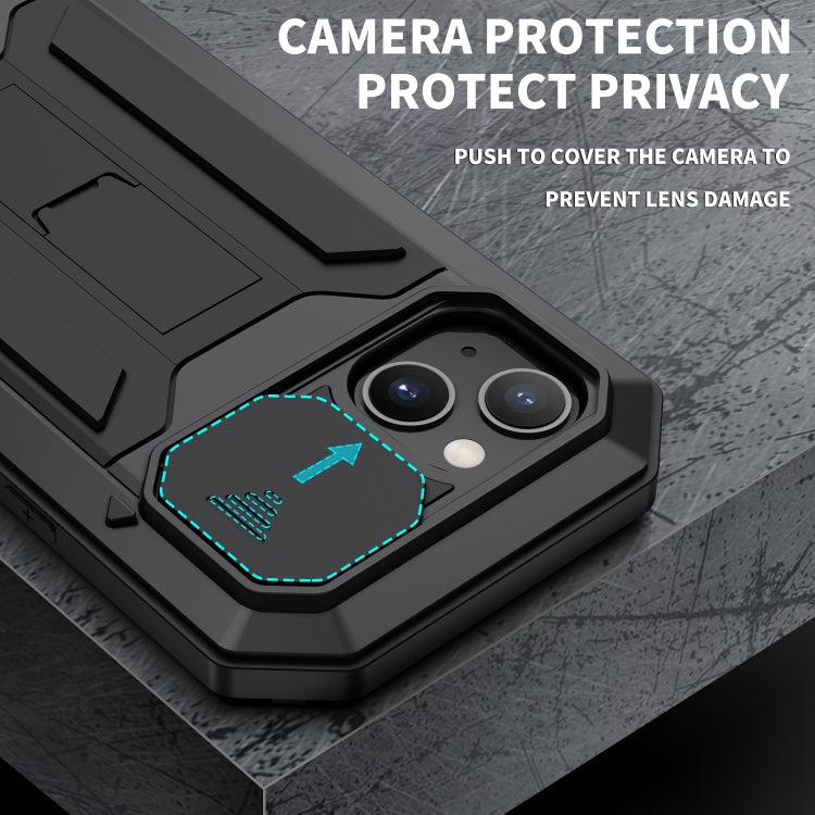 For iPhone 13 mini R-JUST Sliding Camera Shockproof Life Waterproof Dust-proof Metal + Silicone Protective Case with Holder (Black) - HoMEdemic™ 