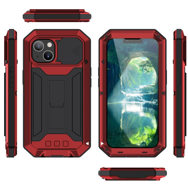 For iPhone 13 mini R-JUST Sliding Camera Shockproof Life Waterproof Dust-proof Metal + Silicone Protective Case with Holder (Red) - HoMEdemic™ 
