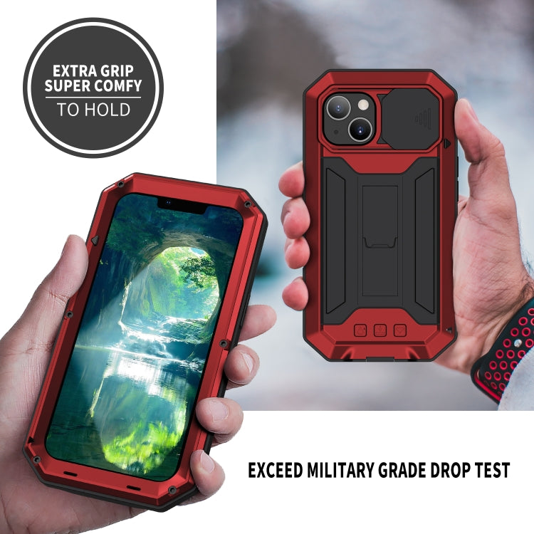 For iPhone 13 mini R-JUST Sliding Camera Shockproof Life Waterproof Dust-proof Metal + Silicone Protective Case with Holder (Red) - HoMEdemic™ 