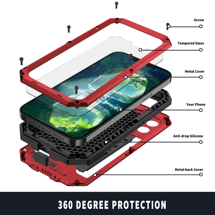 For iPhone 13 mini R-JUST Sliding Camera Shockproof Life Waterproof Dust-proof Metal + Silicone Protective Case with Holder (Red) - HoMEdemic™ 